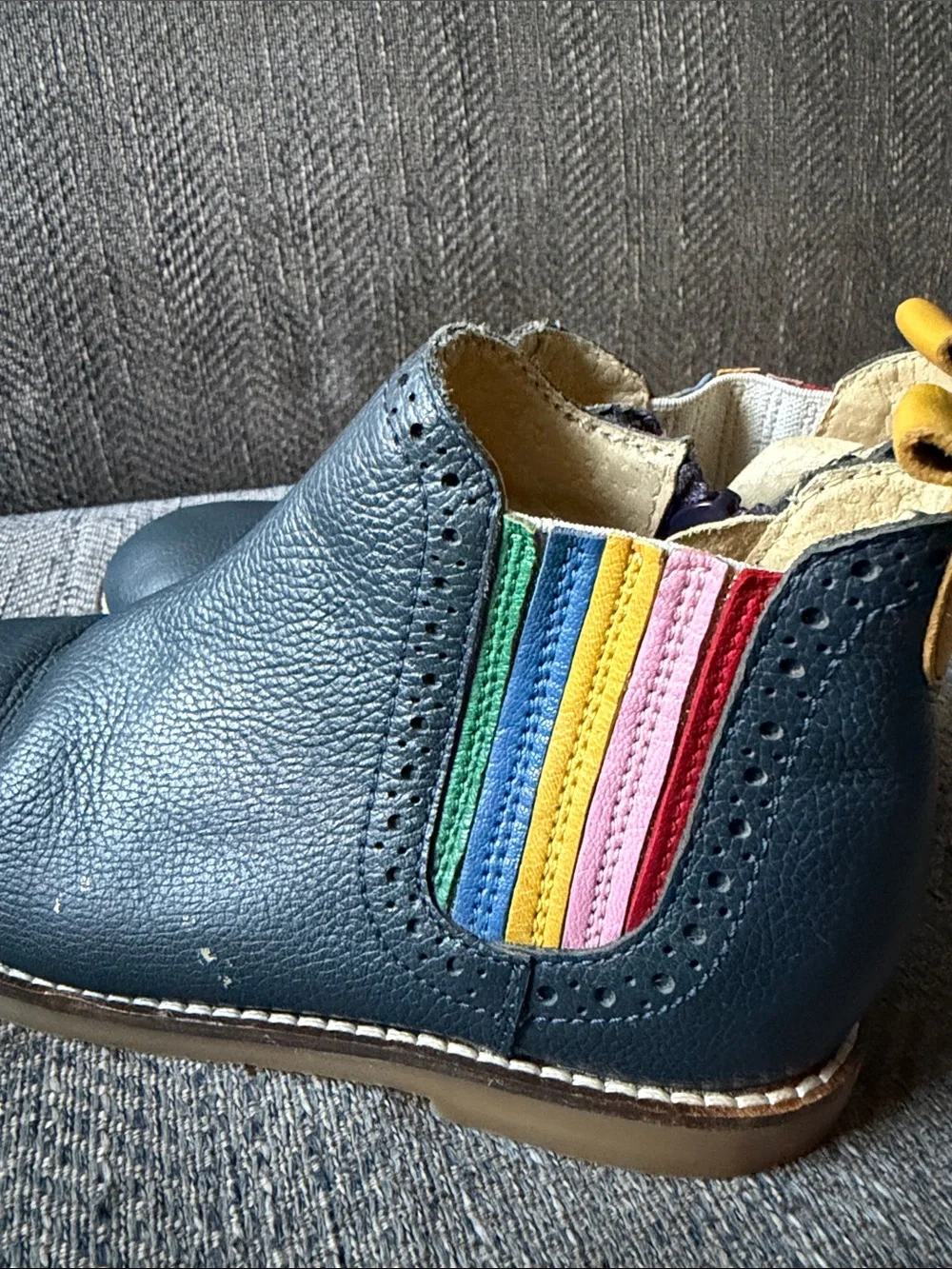 Mini Boden Leather Chelsea Boots, College Navy Rainbow Size: 32